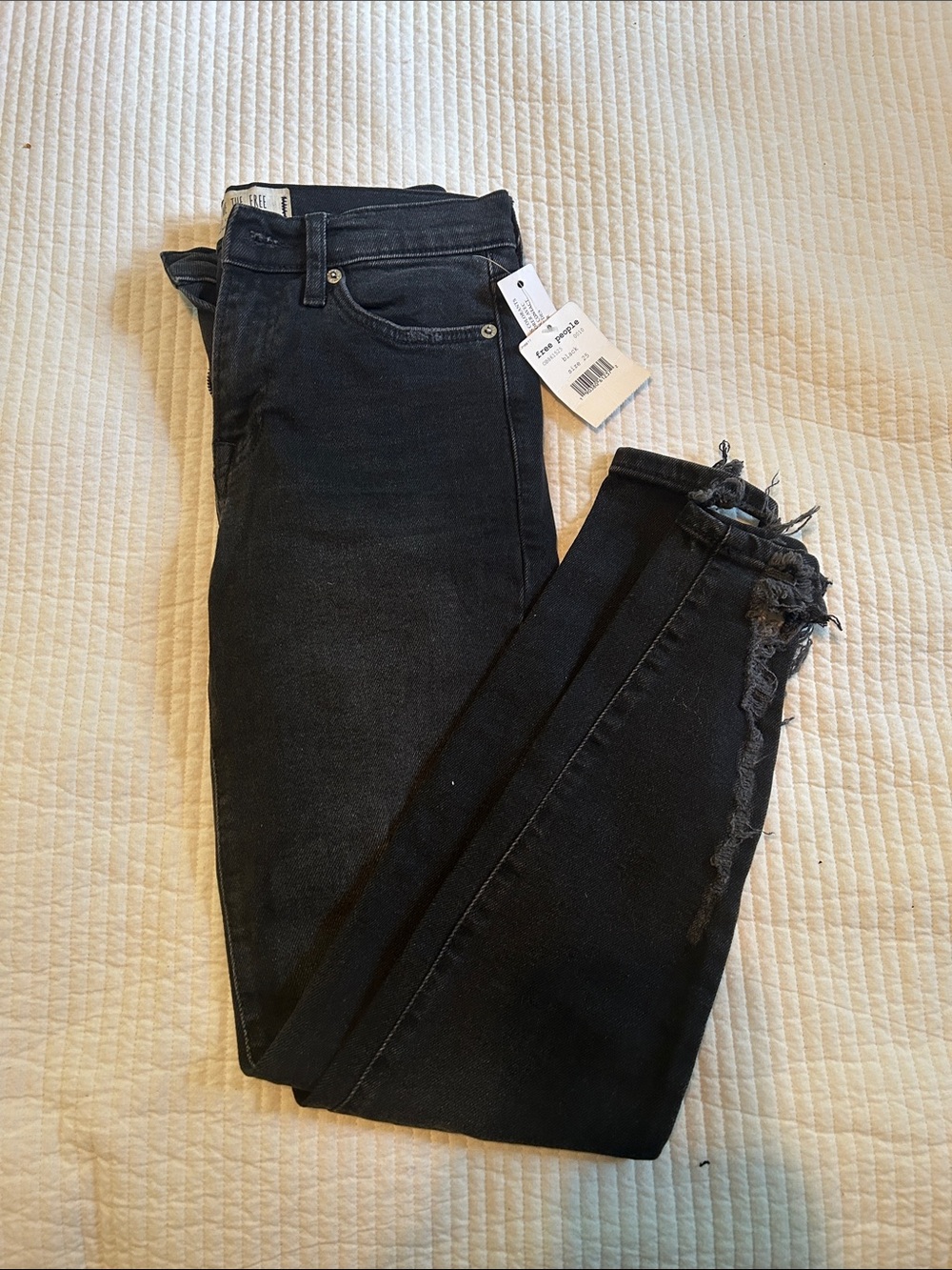 Free People Black Skinny Jeans with Frayed Hem